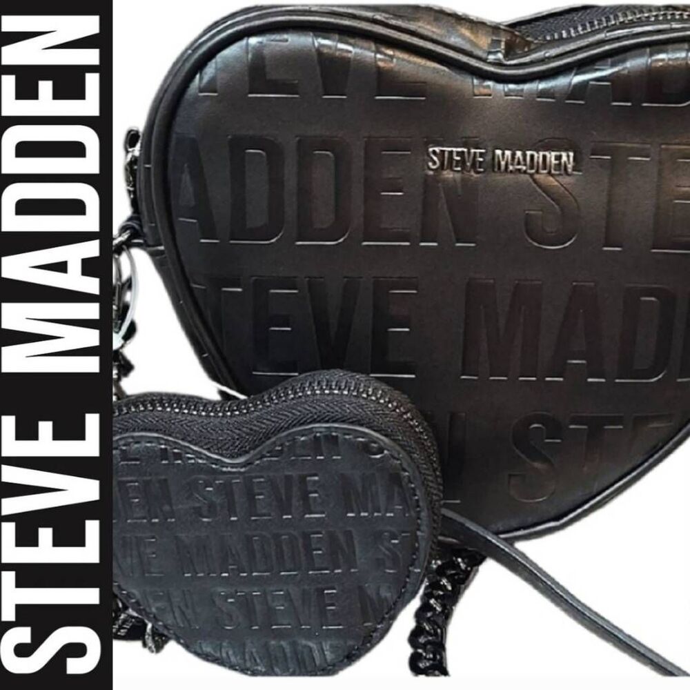 Steve Madden Logo Embossed Heart Shaped Crossbody Bag w/Heart Shaped Wallet